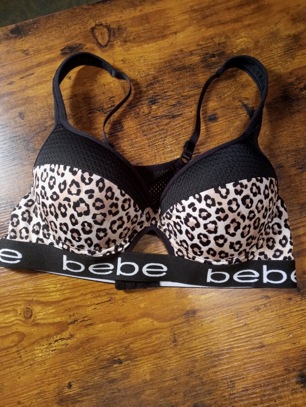 Bebe Gorgeous medium Black & Tan Cheetah Print Padded Underwire Sexy Bra